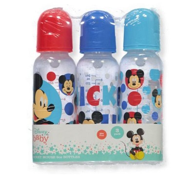 Disney Cudlie Mickey Mouse Baby Boy 3 Pack 9oz Bottles with Bright Mickey Print