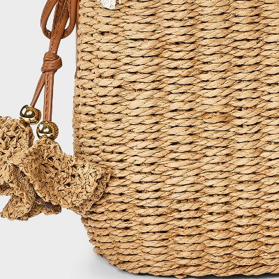 Universal Thread Straw Drawstring Bucket Handbag - Universal Thread™ Natural — фото 5