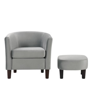 SEVOBAL Accent Chairs Chenille Barrel Armchair Modern Side Chair Swivel Accent Chair with Ottoman Set for Room, Gray, 26.8"*24.4"*26.6" - 1 of 4