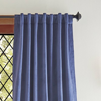 Midnight Navy Velvet Blackout Rod Pocket Curtain Panels, 95"