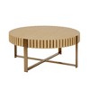 31.5" Round Coffee Table with Sturdy Stainless Steel Pedestal, Handcrafted Drum Design, Modern Small Living Room Centerpiece - 2 of 4