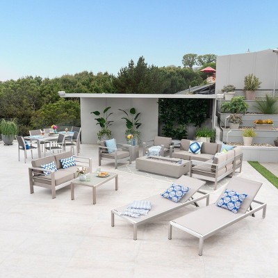 Cape Coral 18 pc Aluminum Estate Collection with Fire Pit - Silver/Gray /Light Gray - Christopher Knight Home