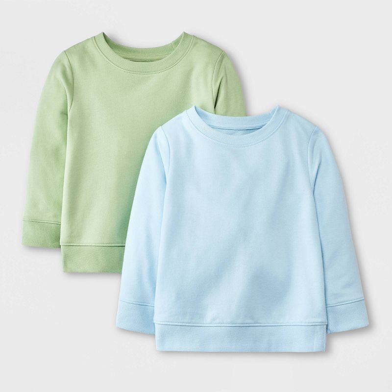 Toddler Boys' 2pk French Terry Crew Neck Sweatshirt - Cat & Jack™ Olive Green/Light Blue, 1 of 5