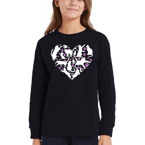 LA Pop Art Cat Heart - Girl's Word Art Long Sleeve T-Shirt - 1 of 4
