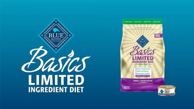 Blue Buffalo Basics Skin &#38; Stomach Care Grain Free Natural Indoor with Duck &#38; Potato Adult Dry Cat Food - 11lbs, 2 of 13, play video