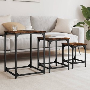 vidaXL Nesting Coffee Tables 3 pcs Smoked Oak Engineered Wood - 1 of 4