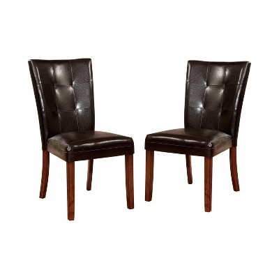 Set of 2 Julia Brown Leatherette Button Tufted Side Chair Antique Oak - HOMES: Inside + Out