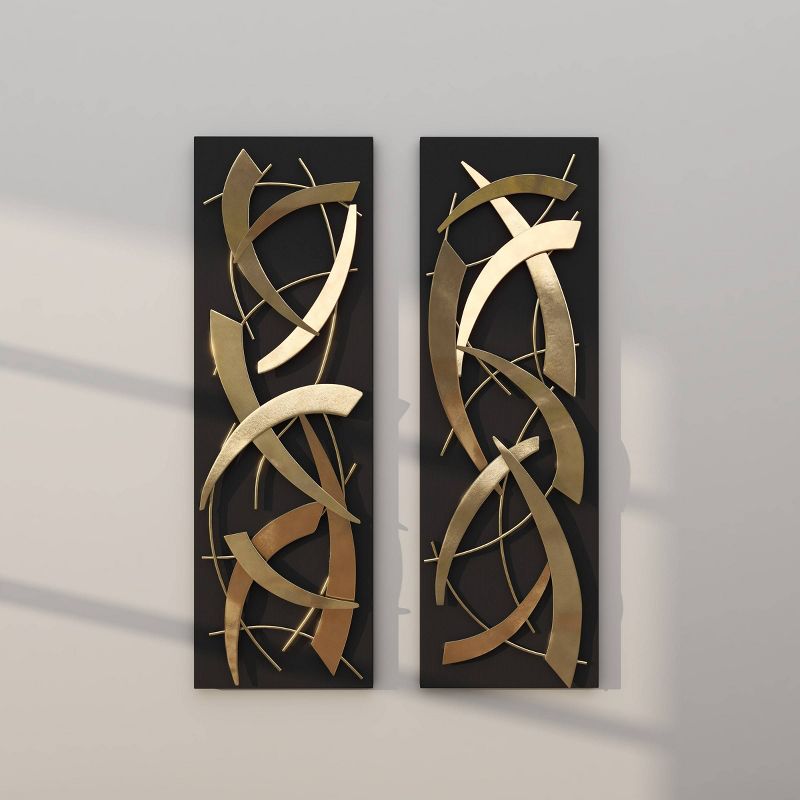 Set of 2 Metal Abstract Dimensional Wall Decors with Wood Backing Gold - Olivia & May, 2 of 16