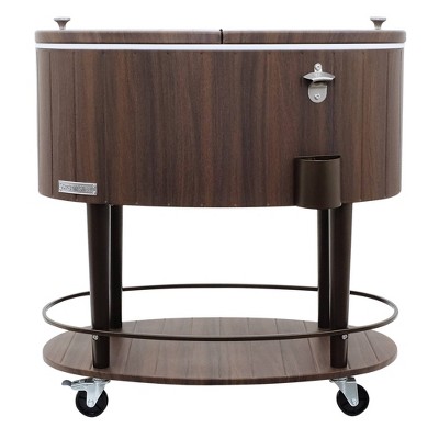 80qt Wood Grain Oval Rolling Patio Cooler - Brown - Permasteel