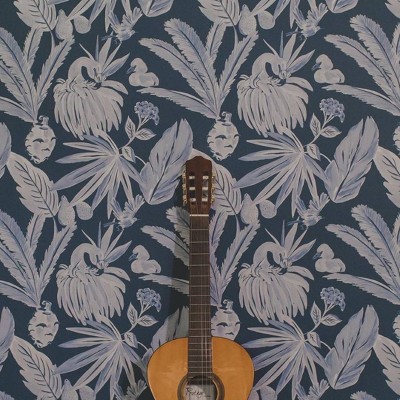 Navy Blue Tropical Flamingo Peel and Stick Wallpaper