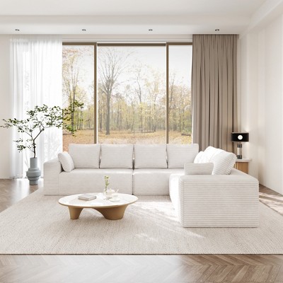 WJSHome 134" Sectional Couches for Living Room, Modular Sectional Sofa with L-Shape Chaise, Comfy Corduroy Fluffy Cloud Couch with Deep Seat
