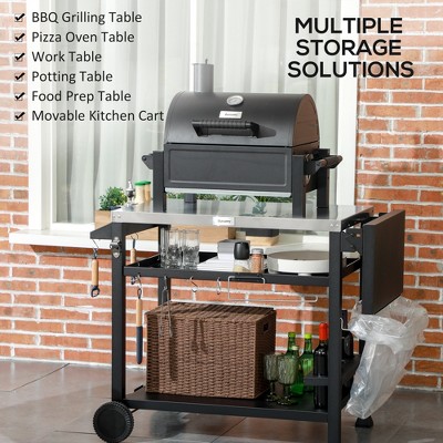 Stainless Steel Outdoor Grill Cart with Foldable Side Table