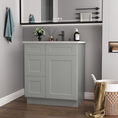 DOMETOUR 30 in. W x 21 in. D x 34.5 in. H in Shaker Grey Plywood Ready to Assemble Floor Vanity Sink Base Kitchen Cabinet with Left Door