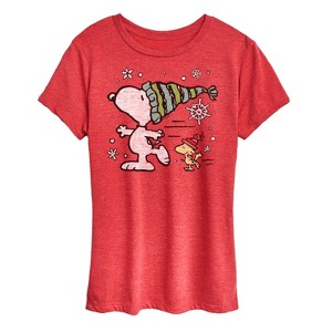 Women's - Peanuts - Snoopy Woodstock Skate Short Sleeve Graphic T-Shirt - 1 of 4
