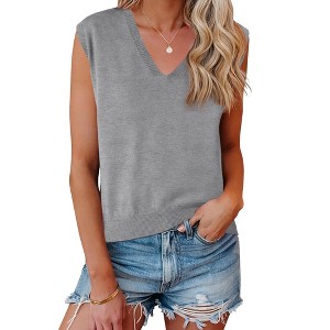 INSPIRE CHIC Women's V-Neck Sleeveless Uniform Classic Knitted Pullover Sweater Vest - 1 of 4