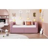 Okak Twin Size Daybed with 2 Drawers Upholstered Bed Sofa Bed Frame with Backrest for Living Room Bedroom Guest Room, Pink - 3 of 4
