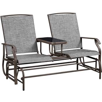 Yaheetech 2-Seater Glider Bench w/Table for Outdoor, Glider Rocker for Porch/Patio, Gray