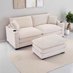 L-Shaped Sectional Sofa with Ottoman, USB & Cup Holders, Modular - 1 of 4
