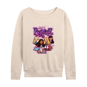 Women's - Bratz - Classic Cartoon Dolls Lightweight French Terry Wide Neck Long Sleeve Shirt - 1 of 4