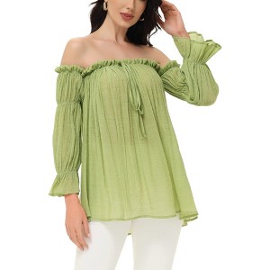 Anna-Kaci Women's Semi Sheer Boho Off The Shoulder Layering Top for Casual Looks - 1 of 4