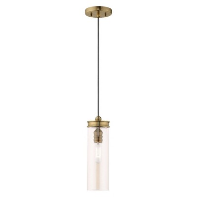 Livex Lighting Art Glass 1 - Light Pendant in  Antique Brass