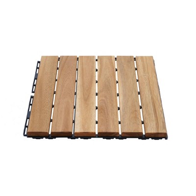 Dolonm  20-Pack Teak-Yellow Acacia Deck Tiles - 12"x12" Striped Anti-Slip, Waterproof for Poolside/Patio, DIY in 30 Mins