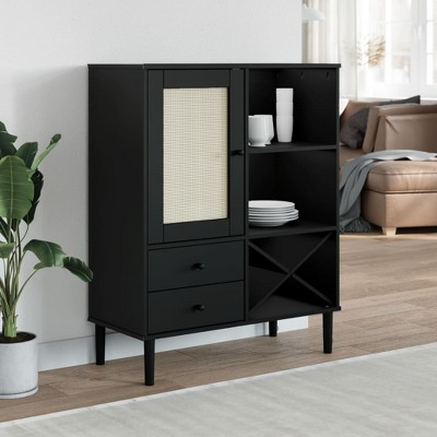 vidaXL Highboard SENJA Rattan Look Black 35.4 in.x15.7 in.x44.1 in. Solid Wood Pine