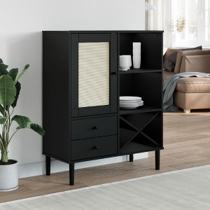 vidaXL Highboard SENJA Rattan Look Black 35.4 in.x15.7 in.x44.1 in. Solid Wood Pine - 1 of 4