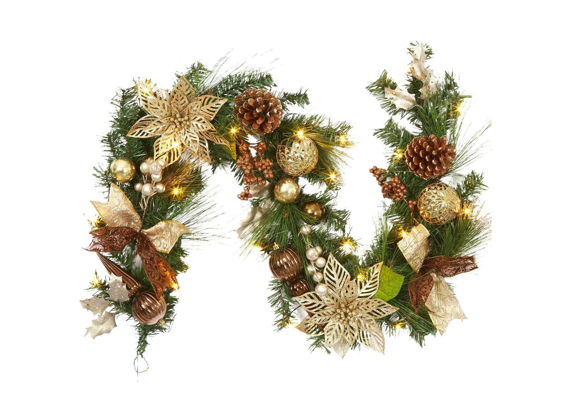 Prelit Christmas Garland, Berries and Pine Cones - 6FT Lighted Garland for Mantle & Outdoor Decoration