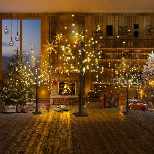 Hooseng LED Lighted Birch Tree Set of 3, with Warm White Lights, 3 Pieces Artificial X-Mas Tree Set with Decors for both Indoor and Outdoor - 1 of 4