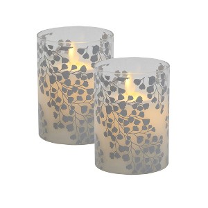 LumaBase Battery-Operated LED Glass Candles with Flickering Flame, Fern - Set of 2 - 1 of 4