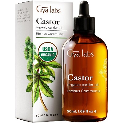 Gya Labs Organic Cosmetics Castor Oil for Eyelashes and Eyebrows - Castor Carrier Oil for Hair, Skin (1.7 Fl Oz + Eyelash Kit)