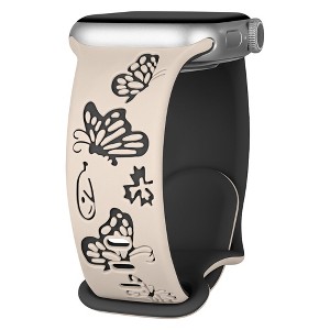 HTUTWOO Butterfly Engraved Apple Watch Band, Two-Tone Silicone Strap 38/40/41/42/44/45mm for iWatch Series 10 9 8 7 6 5 4 3 2 1 SE Ultra - 1 of 4