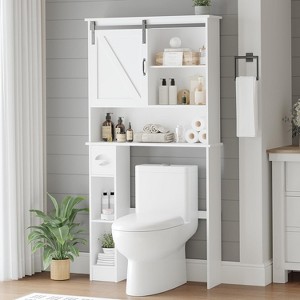 Over-The-Toilet Storage Cabinet – Sliding Barn or Double Door Design w/Adjustable Shelves & TP Holder (White) - 1 of 4