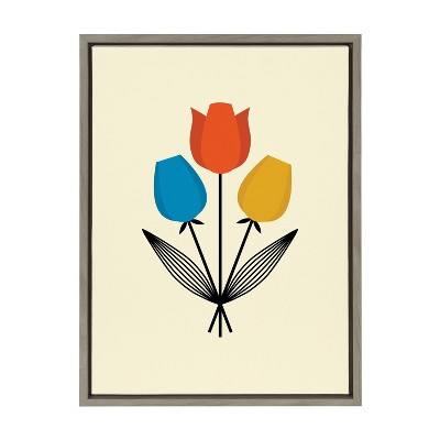Kate and Laurel Sylvie Tulip Bouquet Framed Canvas by Amber Leaders Designs, 18x24, Gray