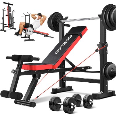 OPPSDECOR 660LBS 6 in 1 Foldable Weight Bench Set, Adjustable Strength Training Bench Press Set and Squat Rack, Workout Benches for Home Gym