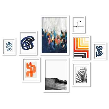Americanflat Abstract Modern (Set Of 9) Mid Century Modern Brush Strokes Framed Matted Gallery Wall Art Set