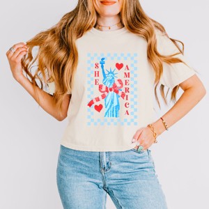 Simply Sage Market She Loves America Checkered Boxy Crop Top - 1 of 4