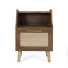 15"/19"W Nightstand End Table Side Table Storage Cabinet Bedside Table with Rattan Door, Walnut/Natural+White-Christopher Knight Home - 4 of 4