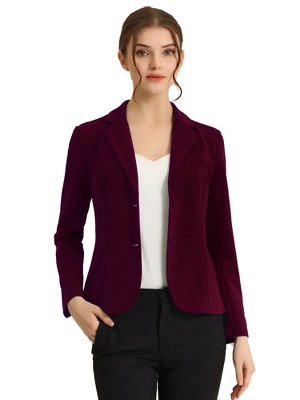 Allegra K Women's Elegant Work Office Lapel Collar Button Down Stretch Suit  Blazer Purplish Red Medium : Target