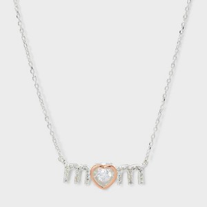 Silver Plated Cubic Zirconia "Mom" Necklace - Silver - 1 of 4