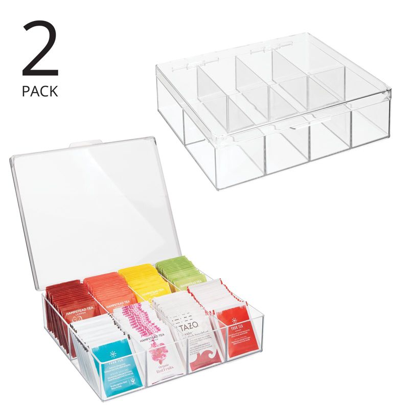 mDesign Plastic Stackable Tea Bag Storage Bin Organizer Box Holder, 2 Pack, 2 of 7