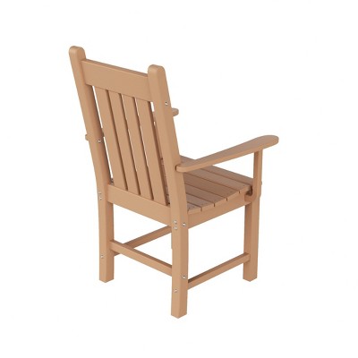 Teak Beige HDPE Outdoor Dining Armchair with Fixed Arms