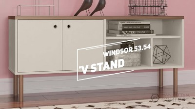Scandinavian-Modern Off White and Natural Wood TV Stand with Storage