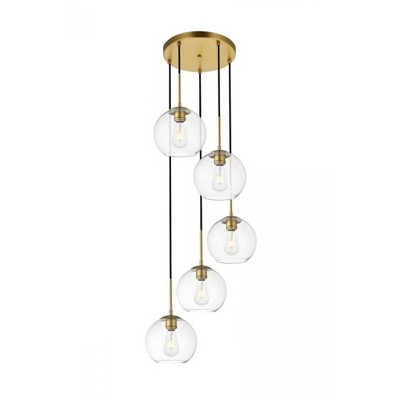 Elegant Lighting Baxter 5 Lights Brass Pendant With Clear Glass