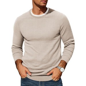 COOFANDY Mens Pullover Sweater Waffle Knit Crewneck Long Sleeve Dress Sweater - 1 of 4