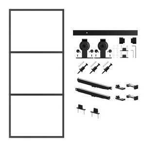 SMARTSTANDARD 84 in. Height 3-Lite Clear Glass Black Metal Steel Sliding Barn Door with Hardware Kit - 1 of 1