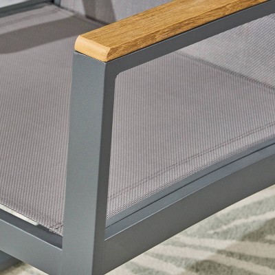 Aubrey Gray Aluminum Outdoor Dining Chairs with Faux Wood Accents, Set of 2