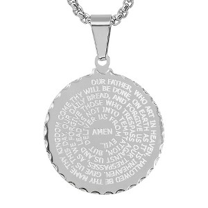 Steeltime stainless steel Our Father english prayer round pendant. Color Options: Silver, Gold, Rose Gold, Multi - 1 of 4