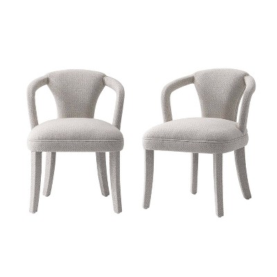 Manhattan Comfort Set of 2 Palmer Modern Tweed Upholstered Dining Armchairs Silver Lining